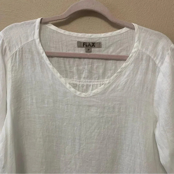 Flax V Pullover Linen Shirt in White Size XS - Picture 3 of 9